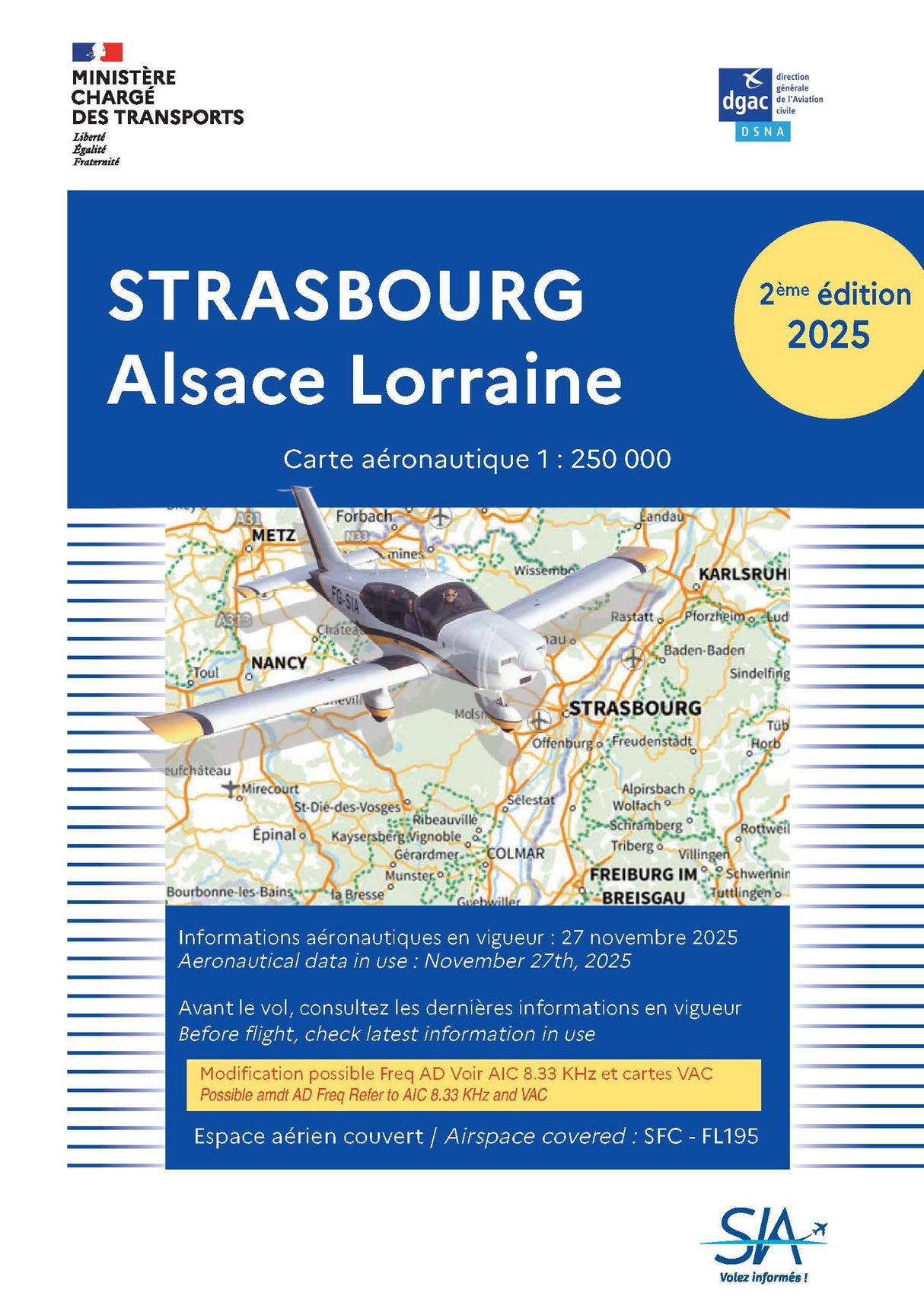 Carte VFR Strasbourg Alsace Lorraine 2025 2e Edition - SIA - (1/250 000)