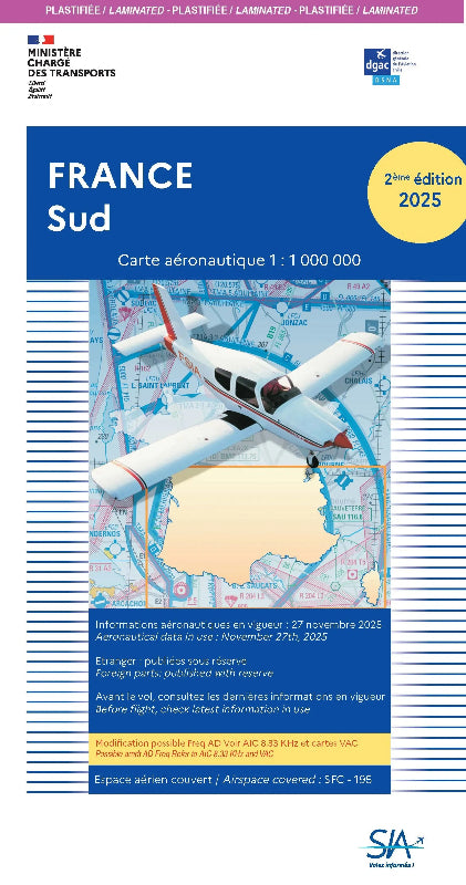 Carte VFR plastifiée France Sud 2e édition 2025 du sia