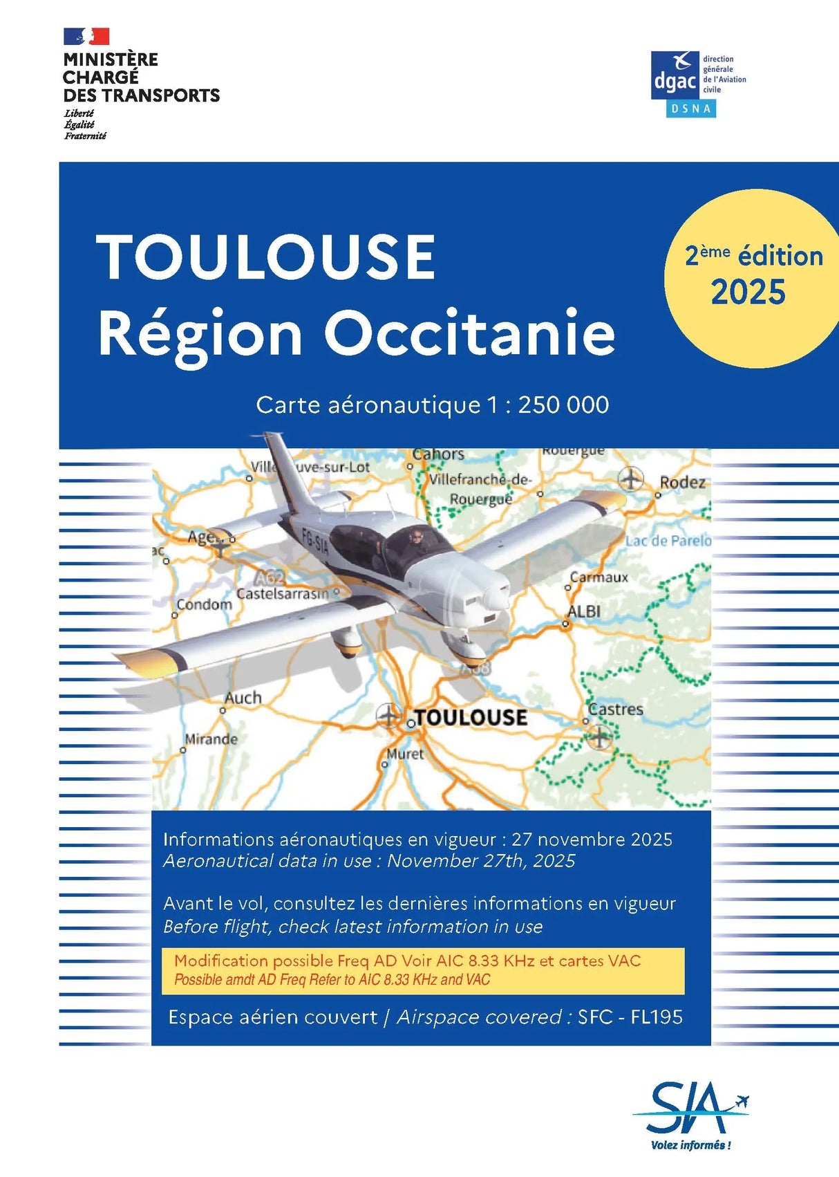 Carte VFR Toulouse Région Occitanie 2025 2e Edition - SIA - (1/250 000)