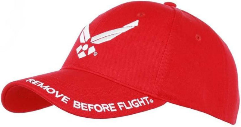 Casquette rouge avec tissage blanc Air Force et Remove before flight