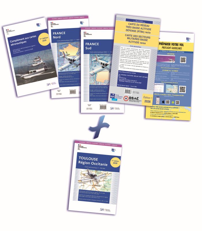 Documents VFR 2026 plastifiés + Carte Toulouse plastifiée - SIA