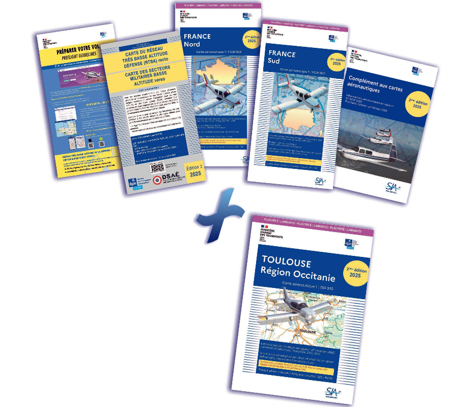Documents VFR plastifiés + carte plastifiée Toulouse région Occitanie