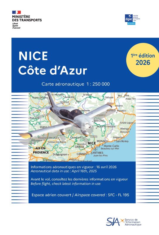 Carte VFR Nice 2026 SIA - (1/250 000)