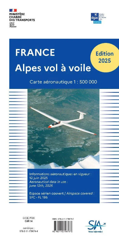 Carte VFR France Alpes vol à voile