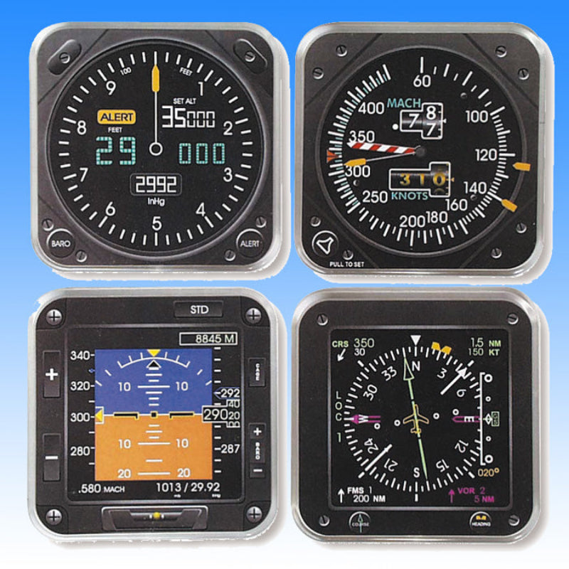 Sous verres carrés reprenant les instruments des tableaux de bord