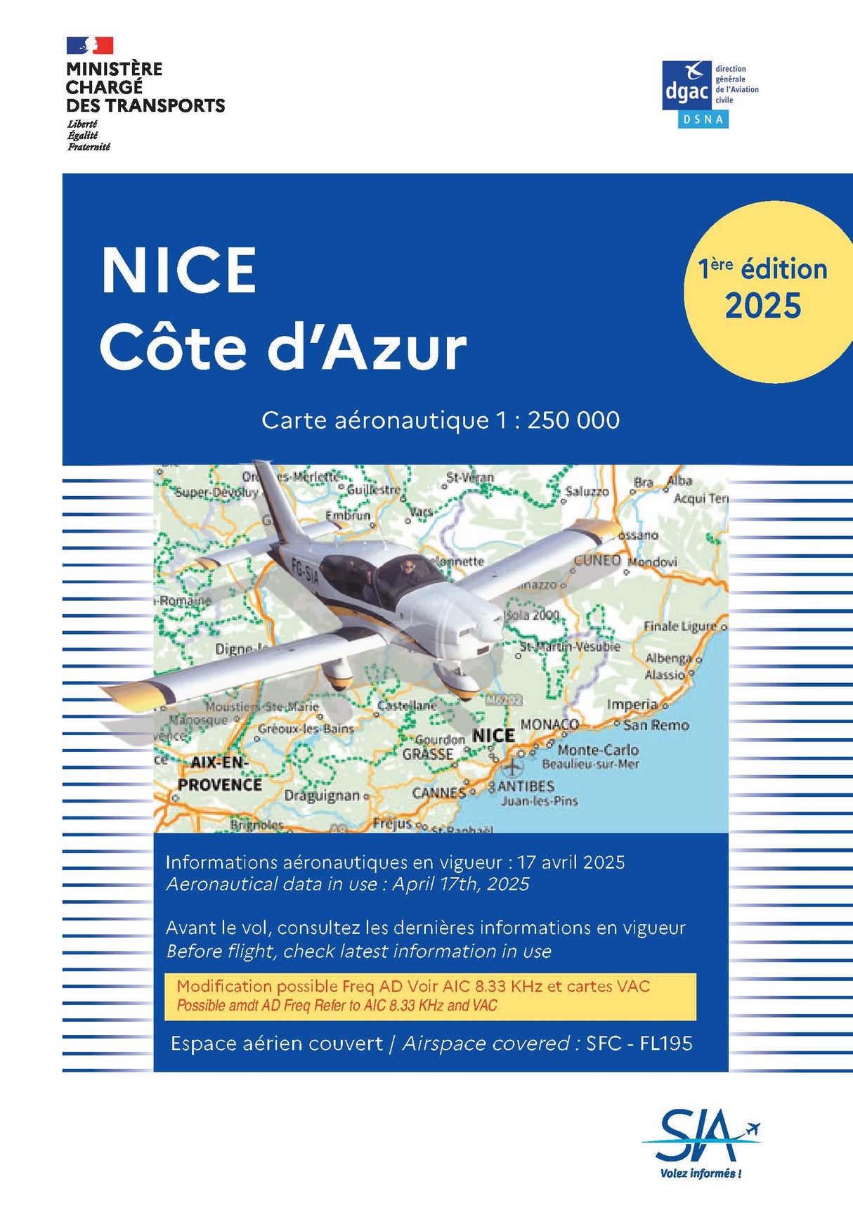 Carte Nice Côte d'Azur 2025 1e Edition - SIA - (1/250 000)