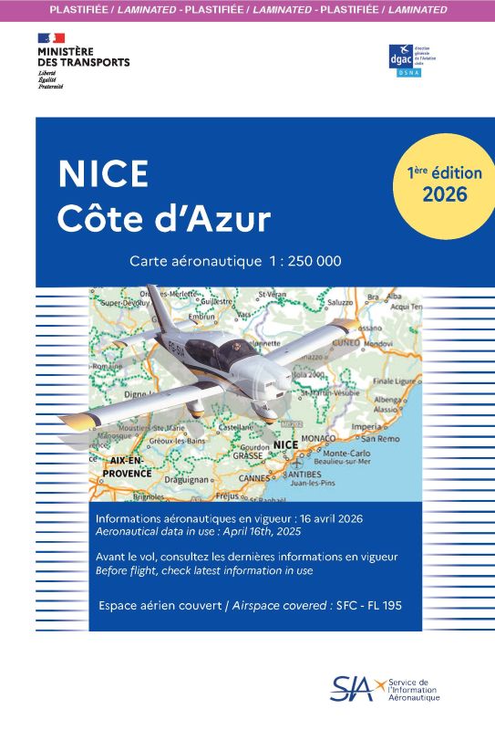 Carte VFR Plastifiée Nice 2026 SIA - (1/250 000)