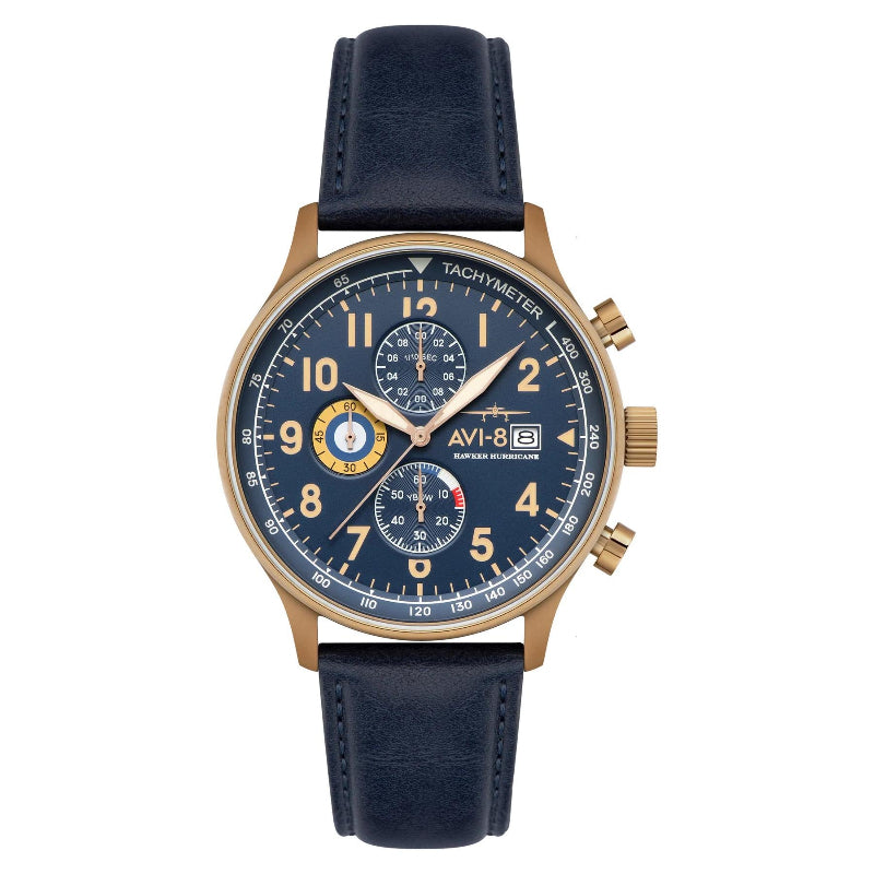Montre AVI-8 Hawker Hurrican bracelet en cuir bleu cadran bleu