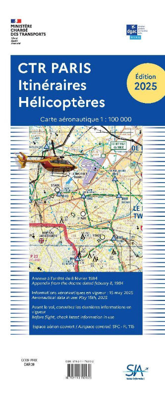 Carte VFR CTR Paris Itinéraires Hélicoptères du SIA