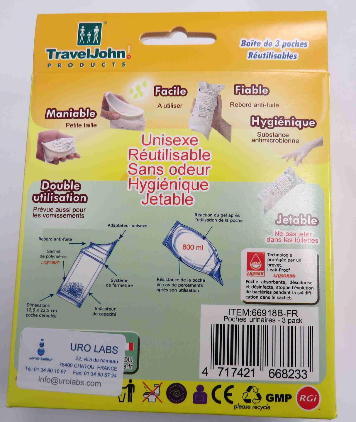 sachets urinoirs traveljohn