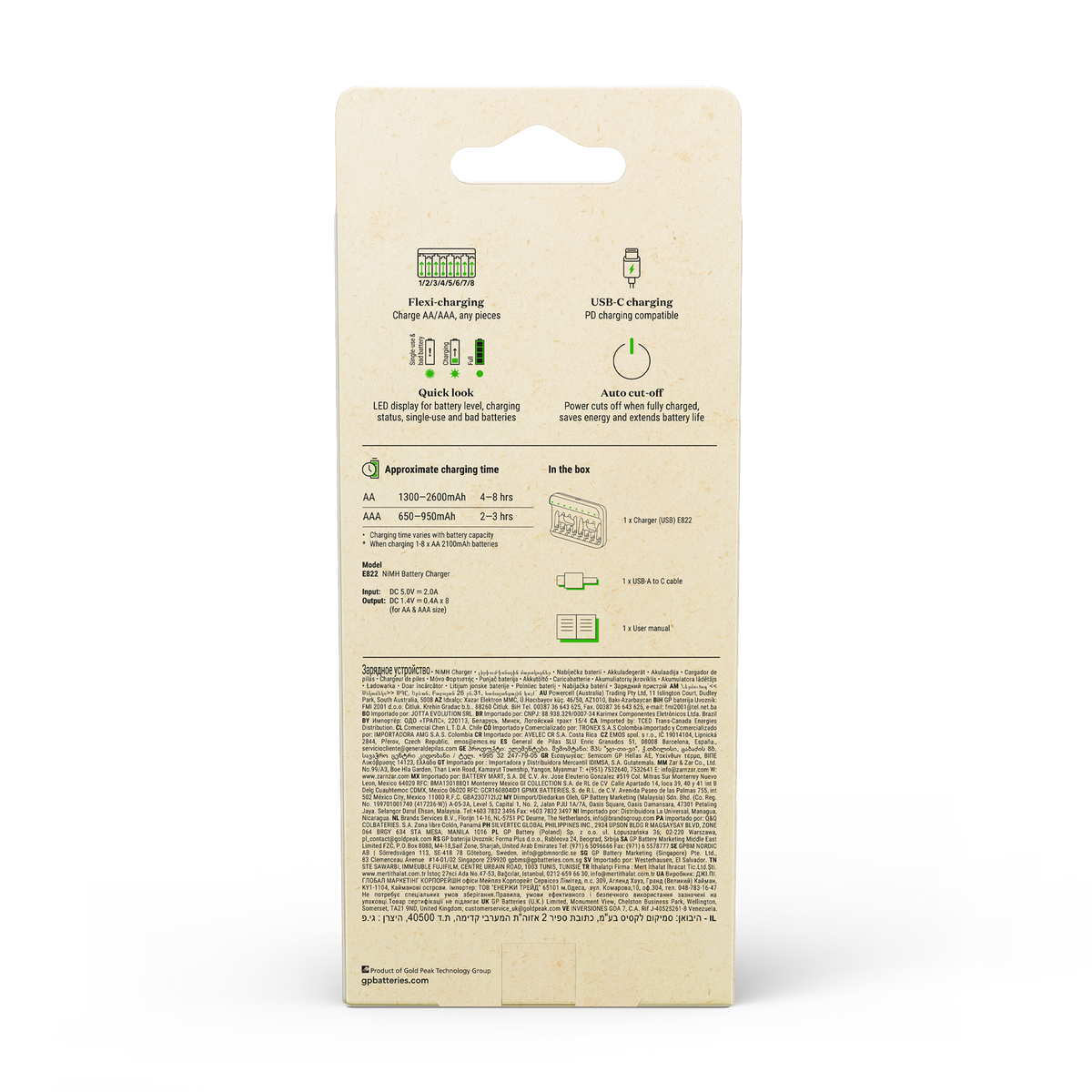 Chargeur 8ccu AA/AAA USB GP battery sans accus - informations tehcniques