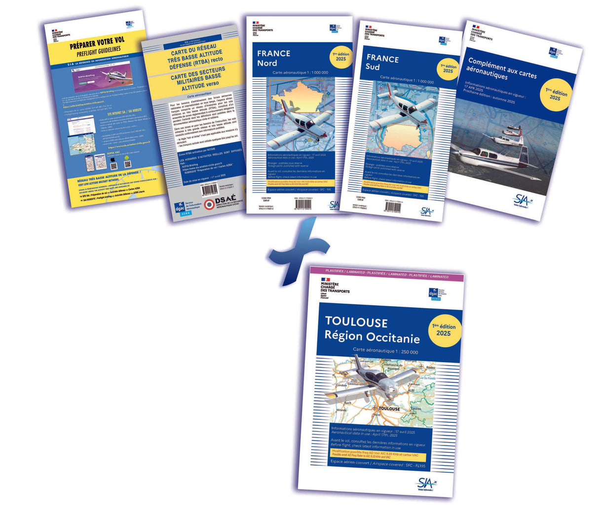 DOCUMENTS VFR 1e Edition 2025 plastifiés +  Carte Toulouse plastifiée - SIA