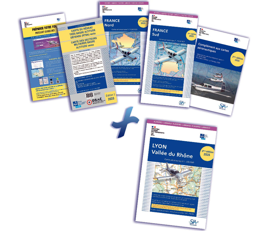Documents VFR plastifiés + carte plastifiée Lyon vallée du Rhône
