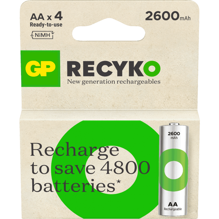 Lot de 4 Batteries GP Recyko AA 2600mAh