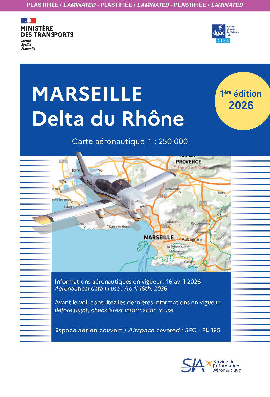 Carte VFR plastifiée Marseille Delta du Rhône 2026 (1/250 000) - SIA
