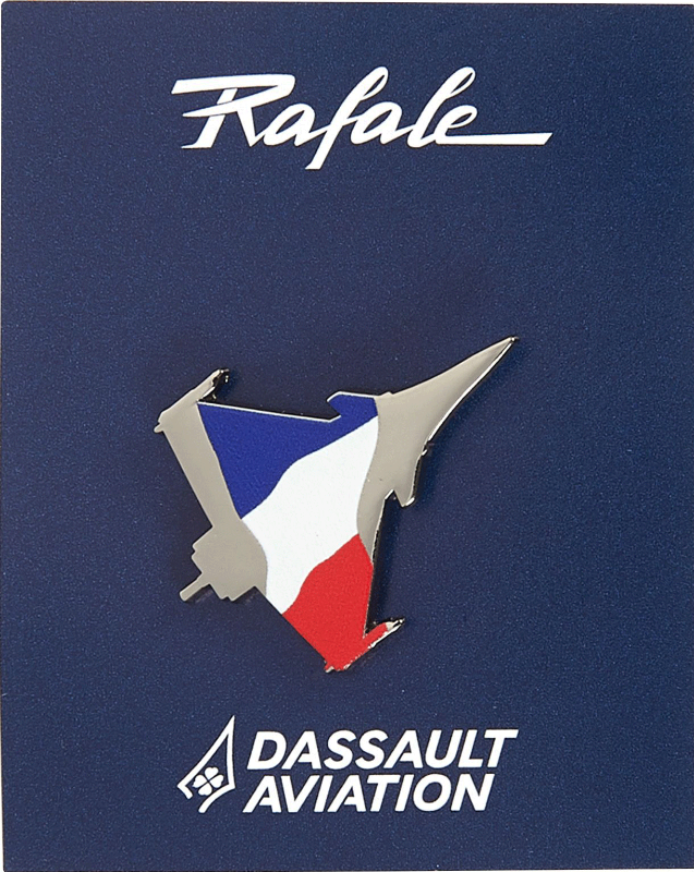 Pin's reprenant la silhouette de l'avion Rafale aux couleurs du drapeau français
