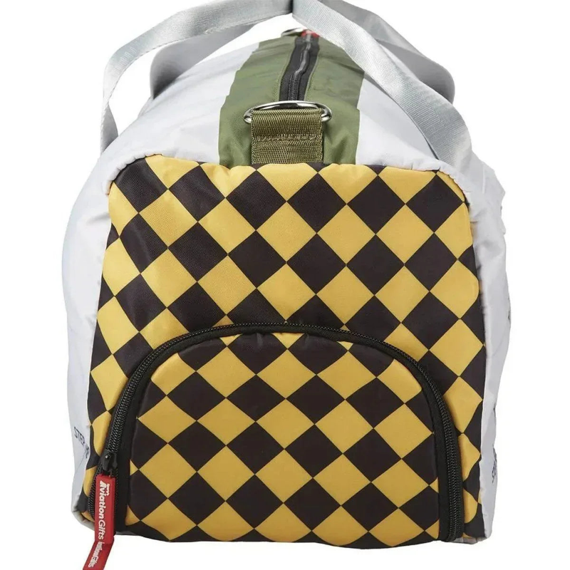 côté du sac Sporty's avec carreaux jaunes et noirs