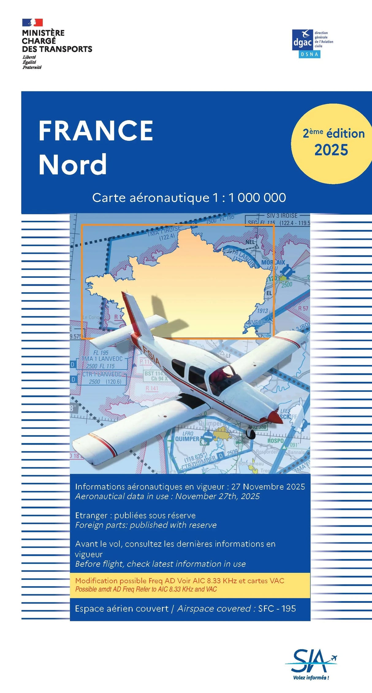 Carte VFR France Nord 2025 2e Edition - SIA - (1/1 000 000)