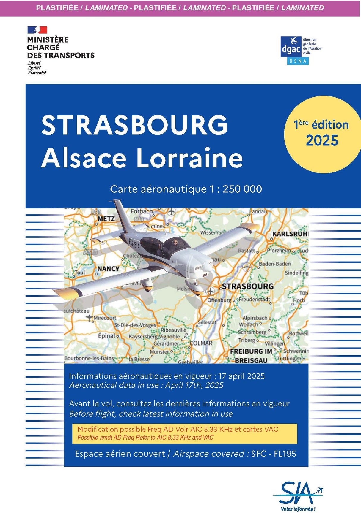 Carte Plastifiée Strasbourg Alsace Lorraine 2025 1e Edition- SIA - (1/250 000)