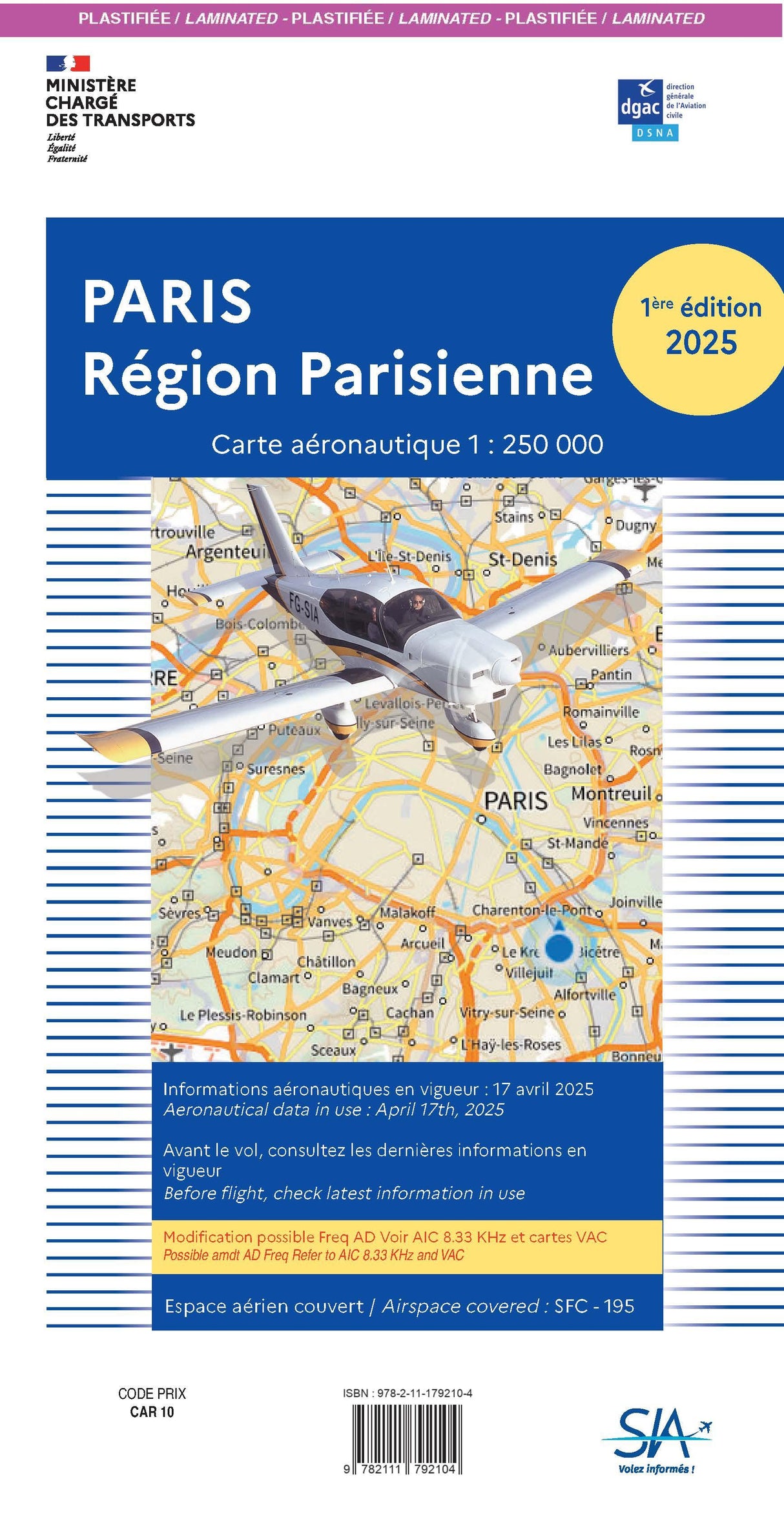 Carte Plastifiée REGION PARISIENNE 2025 1e Edition - SIA -  (1/250 000)