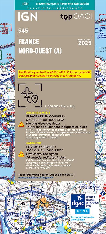 Carte OACI Nord/Ouest (N/O) Edition 2025 Plastifiée