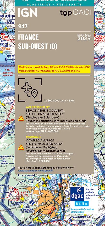 Carte OACI Sud/Ouest (S/O) Edition 202 Plastifiée