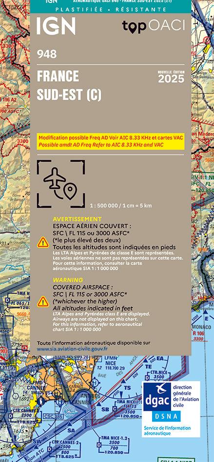 Carte OACI Sud/Est (S/E) Edition 2025 Plastifiée