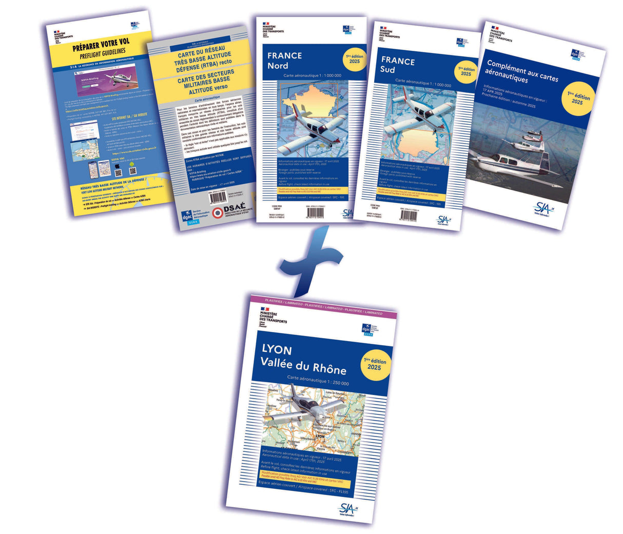 DOCUMENTS VFR 1e Edition 2025 plastifiés +  Carte Lyon plastifiée - SIA