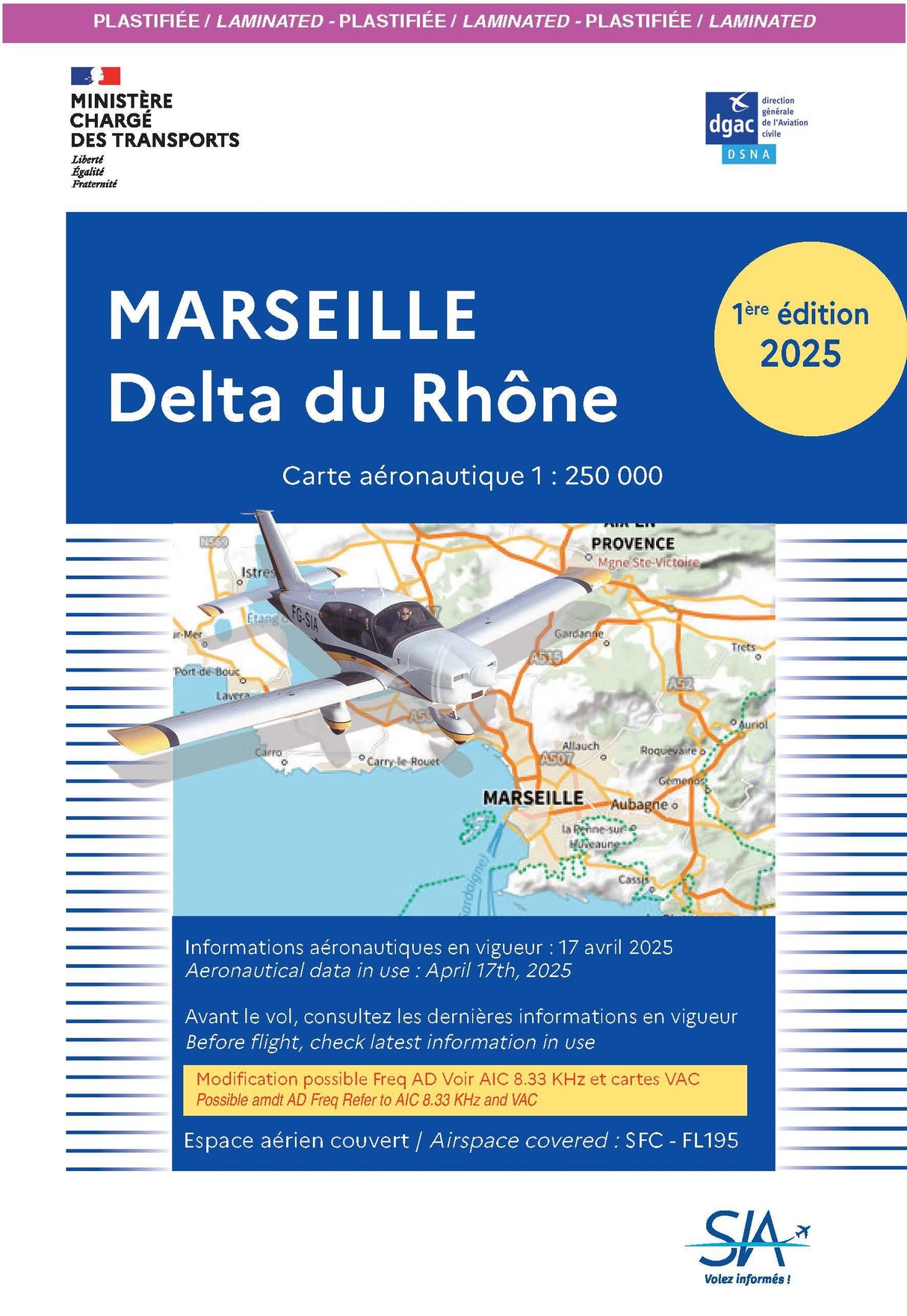 Carte Plastifiée Marseille Delta du Rhône 1e Edition 2025 - SIA - (1/250 000)