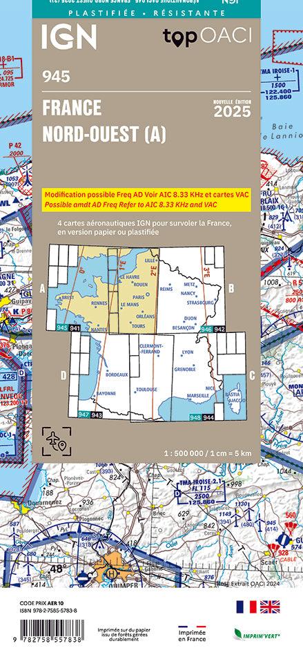 Carte OACI Nord/Ouest (N/O) Edition 2025 Plastifiée