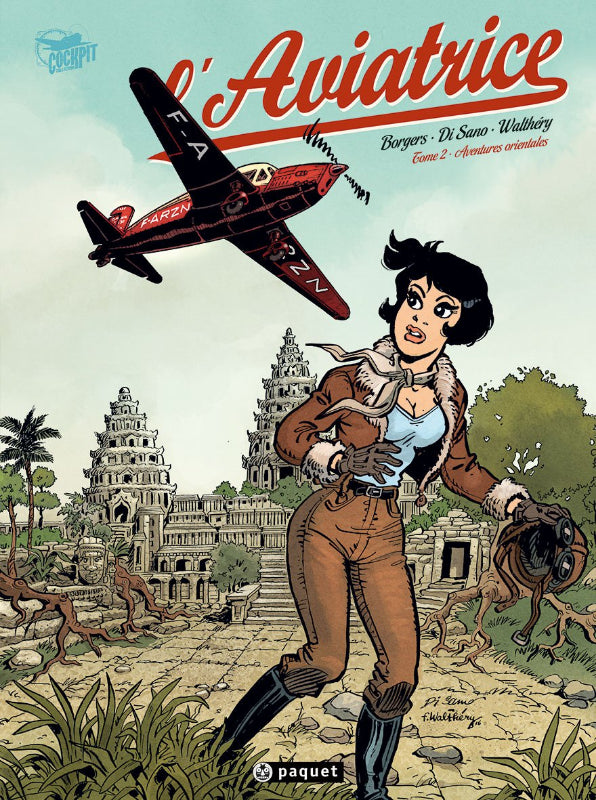 Première de couverture de la bande dessinée L'Aviatrice, tome 2 : Aventures orientales par Borgers, Di Sano et Walthéry aux éditions Paquet