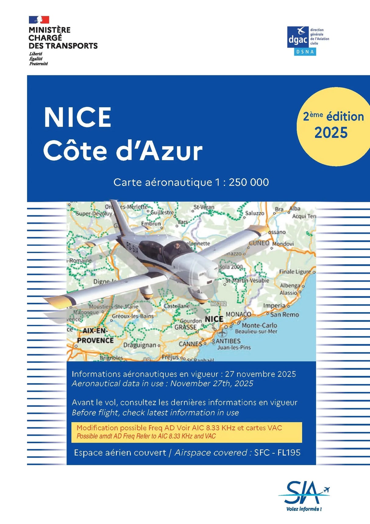 Carte VFR Nice Côte d'Azur 2025 2e Edition - SIA - (1/250 000)