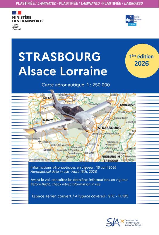 Carte VFR Plastifiée Strasbourg Alsace Lorraine 2026 - SIA - (1/250 000)