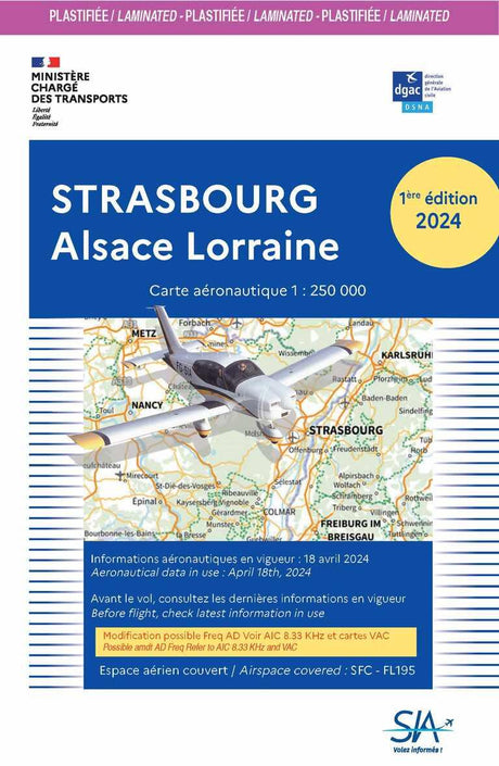 Carte Plastifiée Strasbourg Alsace Lorraine 2024- SIA - (1/250 000)édition 1 - LA BOUTIQUE DU PILOTE