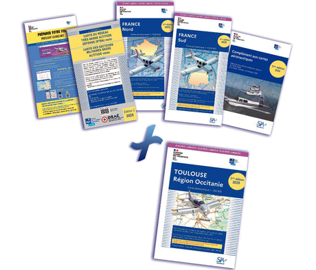 Documents VFR plastifiés + carte plastifiée Toulouse région Occitanie