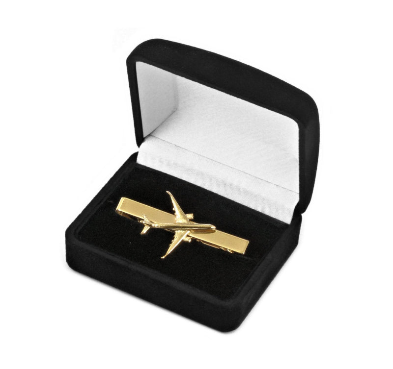Pince à cravate dorée représentant l'avion Airbus 350