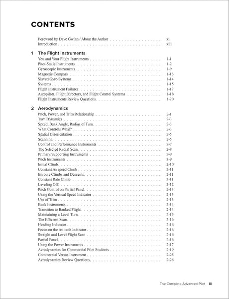 The complete advanced pilot, table of contents