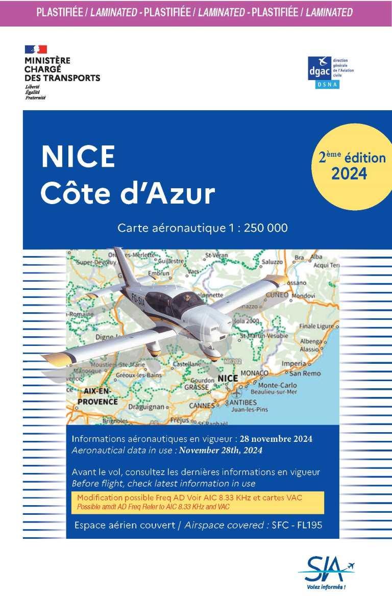 Carte Plastifiée Nice Côte d'Azur 2e Edition 2024 - SIA - (1/250 000)