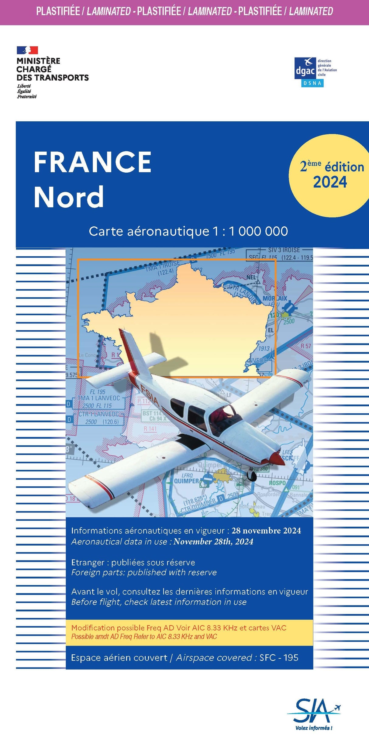 Carte Plastifiée France Nord 2e Edition 2024 - SIA - (1/1 000 000)