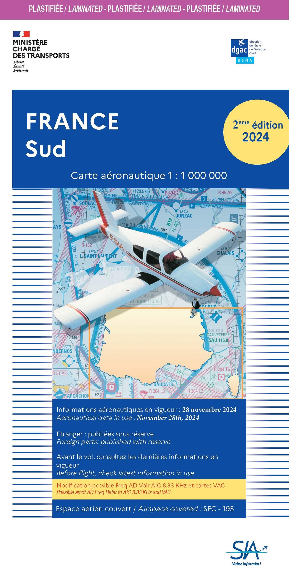 Carte Plastifiée France Sud 2e Edition 2024- SIA - (1/1 000 000)