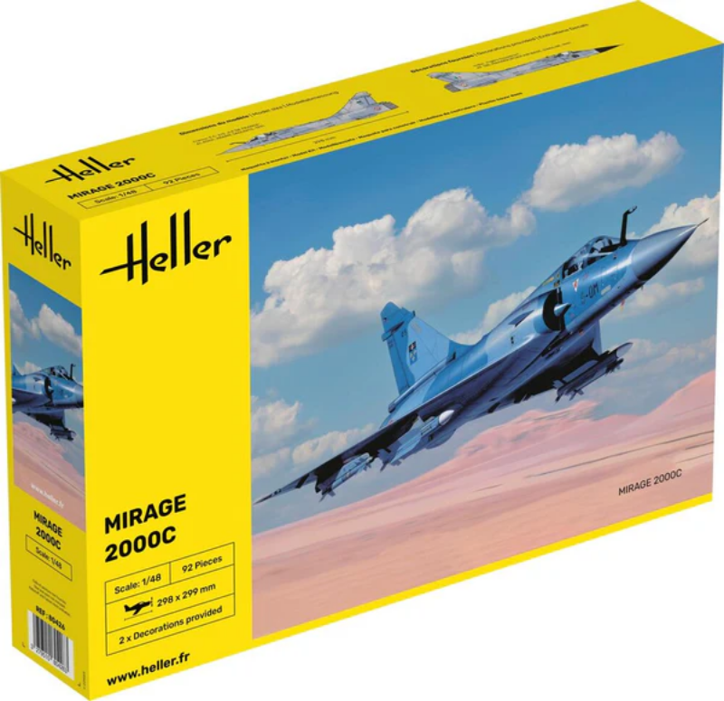 Boîte du kit de construction de l'aviion Mirage 2000C à l'échelle 1/48 par Heller