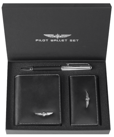 Coffret portefeuille + étui à clefs  + stylo en cuir pour le pilote de la marque design 4 pilot