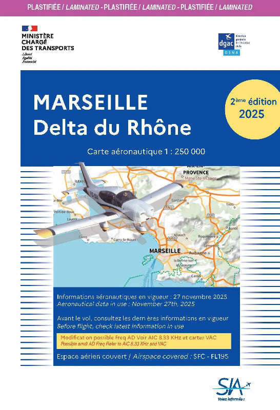 Carte VFR plastifiée Marseille Delta du Rhône 2e édition 2025 du SIA