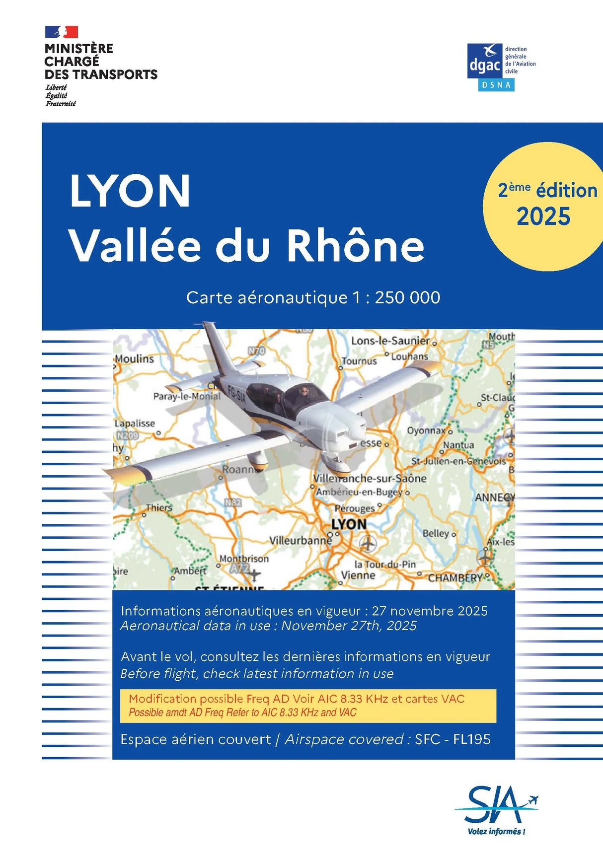 Carte VFR Lyon Vallée du Rhône 2e Edition 2025 - SIA - (1 / 250 000)