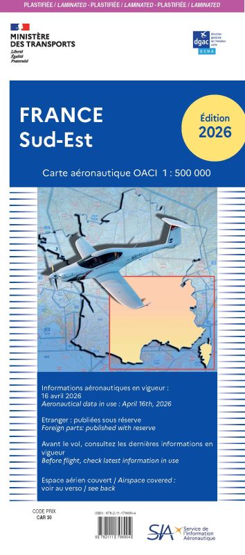 Carte OACI Sud/Est plastifiée Edition 2026
