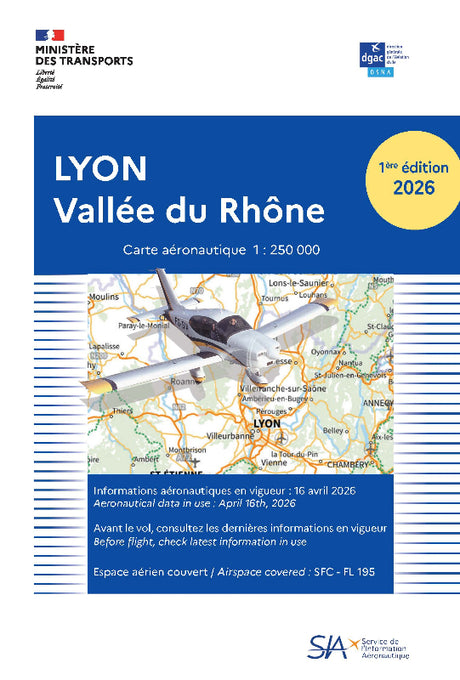 Carte VFR Lyon Vallée du Rhône 2026 - SIA - (1 / 250 000)