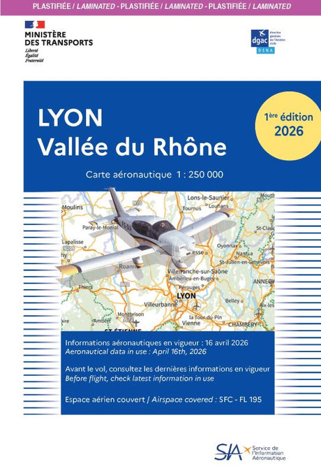 Carte VFR Lyon Vallée du Rhône 2026 plastifiée - SIA - (1 / 250 000)