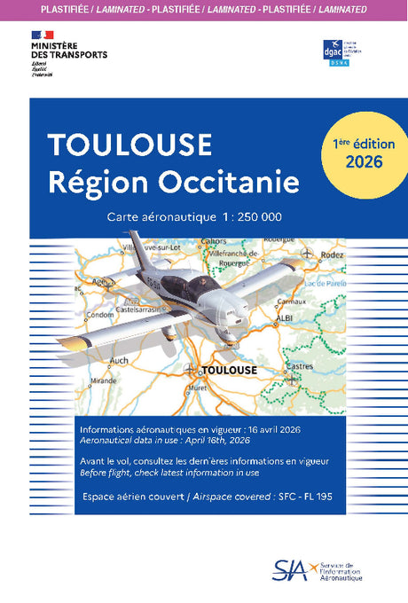 Carte VFR plastifiée Toulouse Région Occitanie 2026  (1/250 000) - SIA