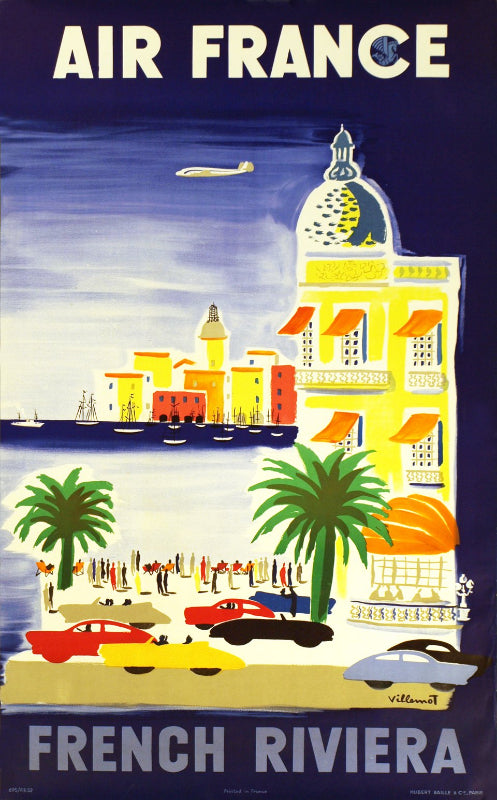 Affiche “Air France – French Riviera”, illustrée par Bernard Villemot en 1952