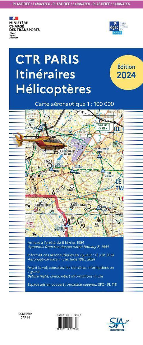 Carte Itinéraires Hélicoptères Région Parisienne 2024 Plastifiée - SIA - (1 / 100 000) - LA BOUTIQUE DU PILOTE